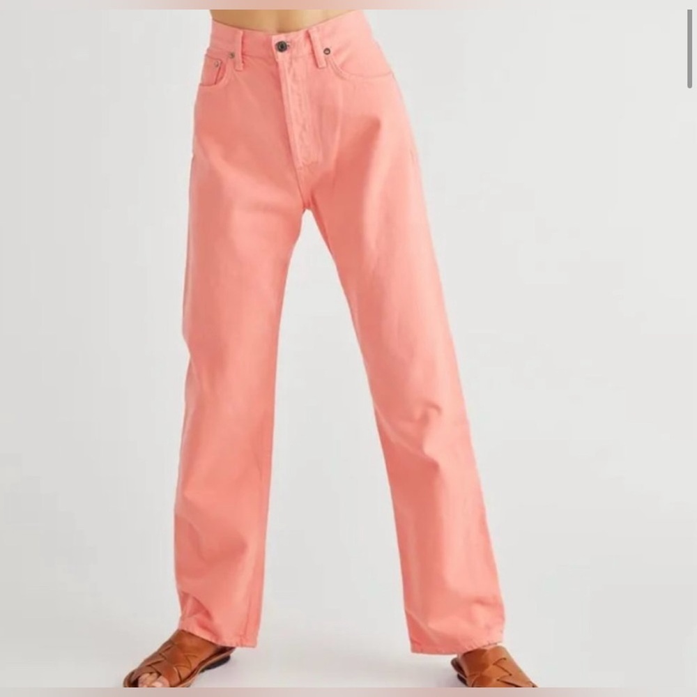 AGOLDE 90s Pinch Waist High Rise Straight •28 • NWT Salmon Pink/Peach - Picture 4 of 15